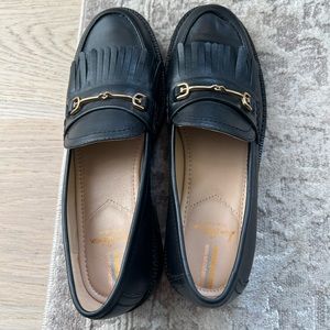 Black Sam Edelman Cammi Womens Leather Fringe Loafer Heels